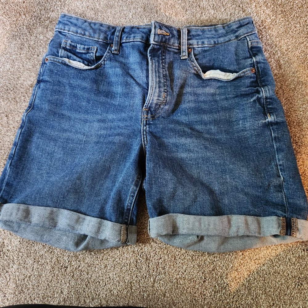 Denim shorts.